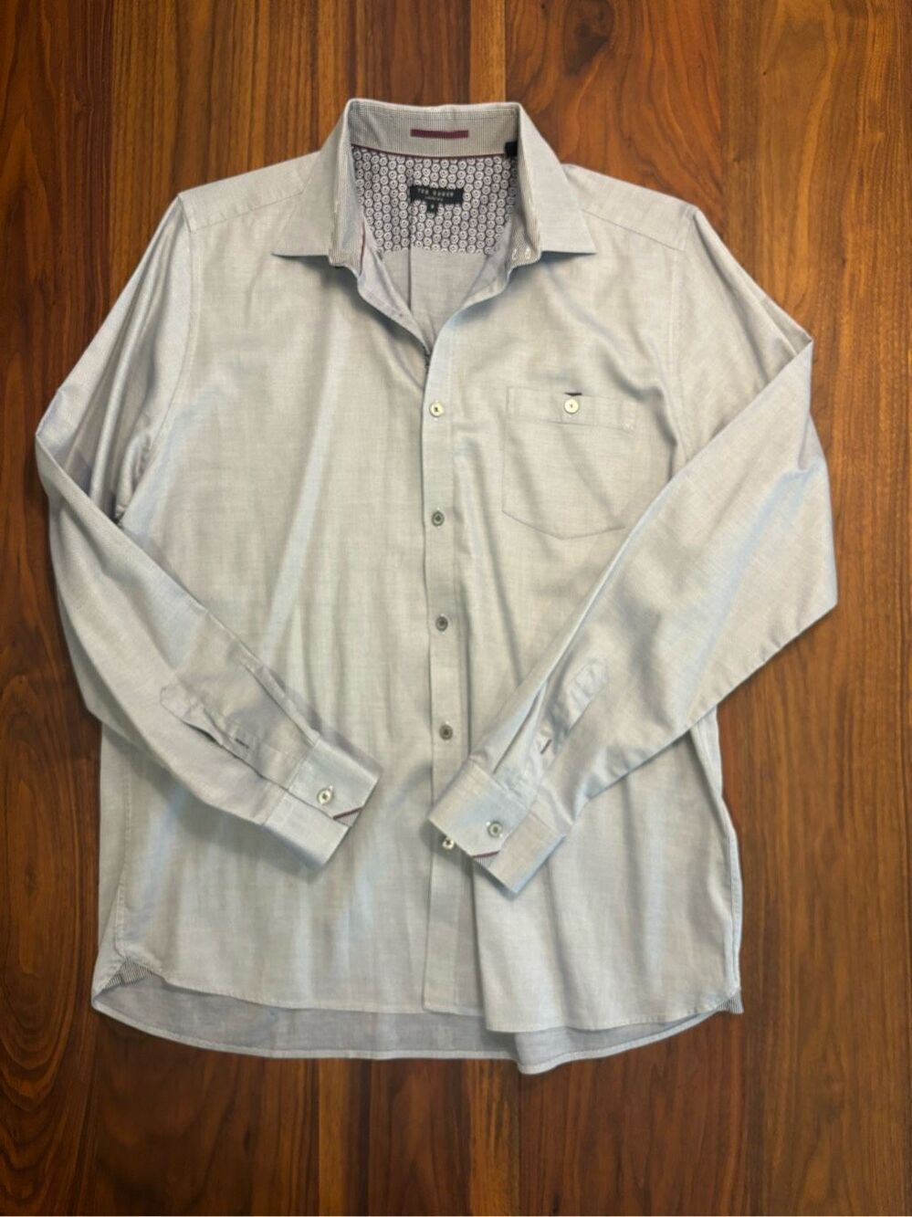 Ted Baker Men's Gray Collared Long Sleeve Cotton Button-Down Shirt Size 5